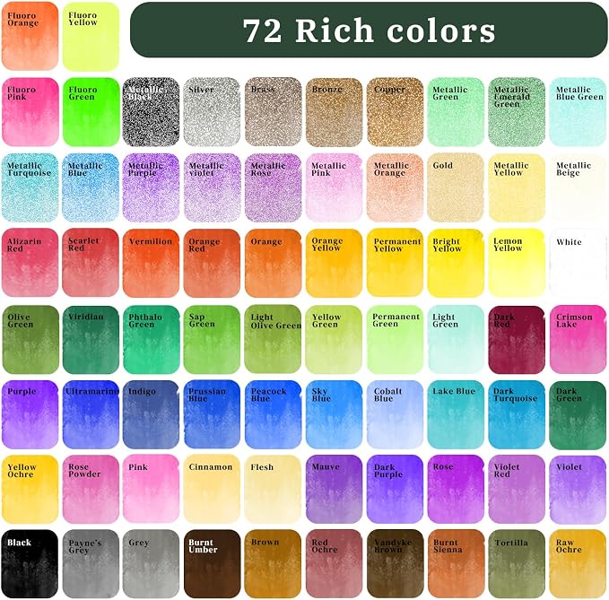Artecho Watercolor Paint Set 72 Colors, Travel Watercolor Set with Watercolor Papers and Brushes, Ideal for Amateur Hobbyists, Painting Lovers and Artists