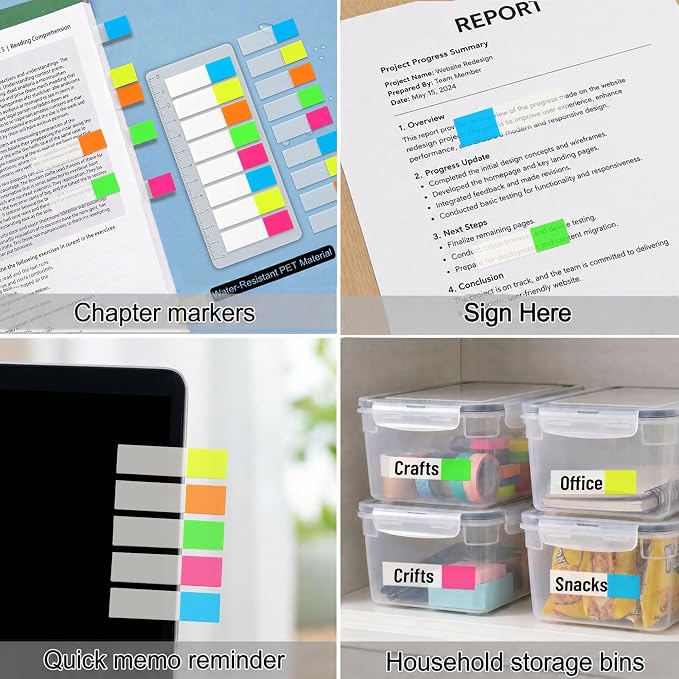 Ericter Transparent Sticky Tabs, Writable Page Markers 800 Pieces Repositionable PET Clear Book Tabs Index Tabs for Notebooks Study Office Use Adults Artists