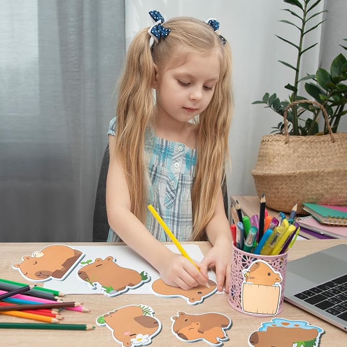 Xqumoi 30 Pack CAPY Sticky Notes - Cute Cartoon CAPY Self Sticky Notepads Writing Memo Pads Animal Page Marker for Office School Student Birthday Party Favors Goodies Bag Fillers 600 Sheets