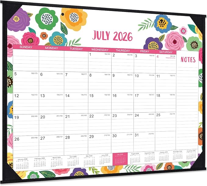 2026-2027 Desk Calendar - Large Desk Calendar 2026-2027, Jul 2026 - Dec 2027, 22" x 17", 18 Month Large Calendar 26-27 with Corner Protectors, To-Do List & Notes, Desk/Wall Calendar for Organizing - Colorful Floral