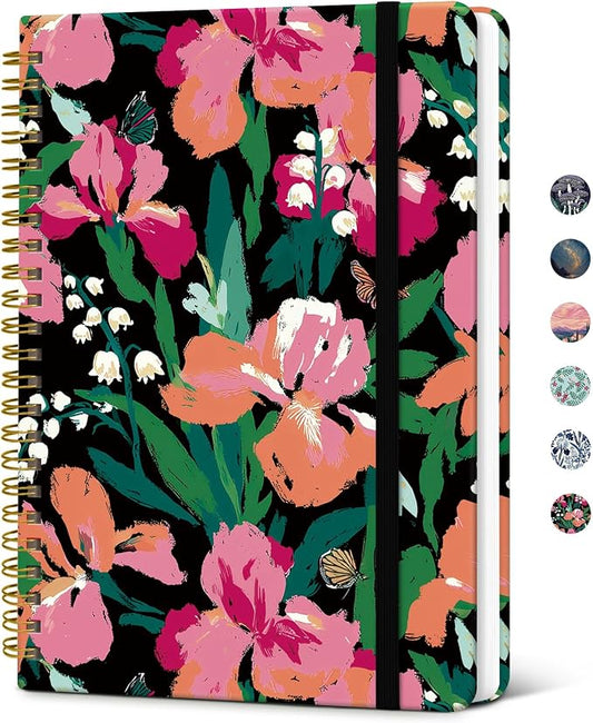 Taja Lined Spiral Journal Notebook for Women, Pretty College Ruled Notebook for Work & Note Taking, A5 Hardcover Journal for Writing, Cute Aesthetic 140 Pages, Blossom Drift