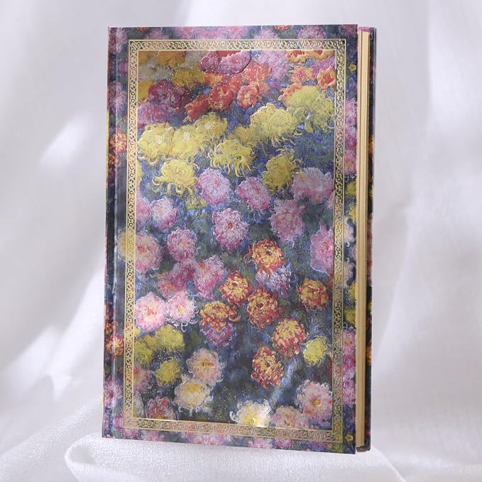 Hardcover Lined Journal - 224 Pages 100GSM Thick A5 Notebook with Gilded Edges & Gold Foil, Aesthetic Chrysanthemum Garden Diary for Women, Dream Journal