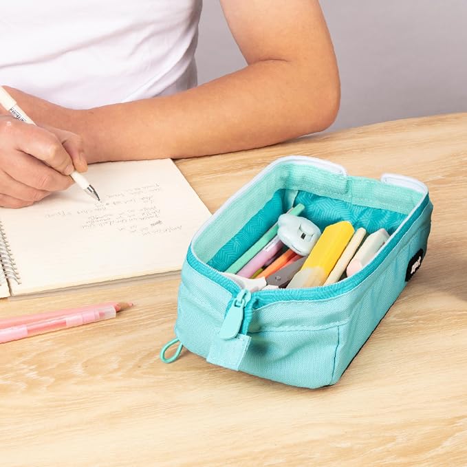 ZIPIT: Lenny Pencil Case - Light Teal - Large Storage Capacity Zipper Pouch, Makeup-Stationery Bag, School-Travel, Washable Polyester, Kid-Teen-Adult