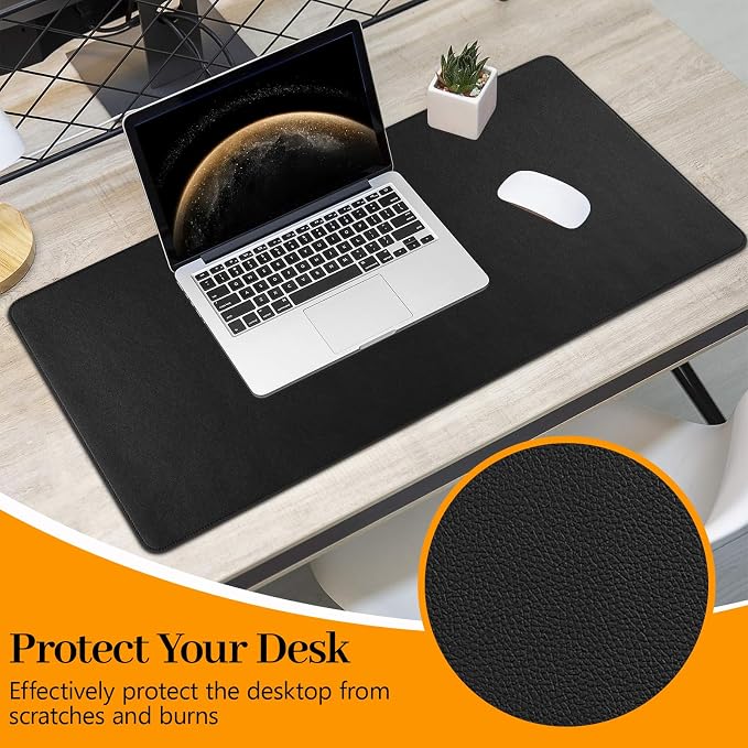 Black Leather Desk Mat Large Mouse Pad, Waterproof Desk Pad for Keyboard and Mouse, Non-Slip Computer Desk Protector, Smooth Mouse Movement Desk Mat for Home and Office(31.5"×15.7")