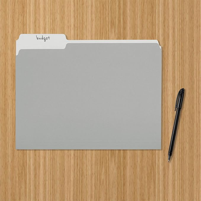 Amazon Basics File Folders for Organization, Letter Size, 1/3 Cut Tab, Gray, (Pack of 360)