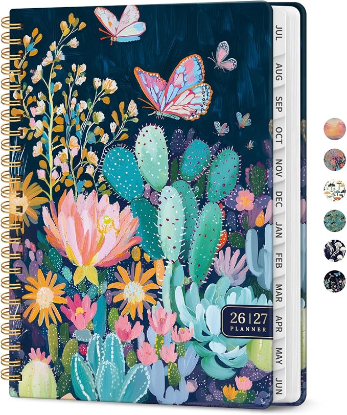 Planner 2026-2027, Academic Year Monthly and Weekly Calendar Planner, Jul 2026 - Jun 2027, Hardcover Teacher Student Planning Agenda book with Tabs, Perfect for School Office Supplies, 6.3" x 8.5" - Desert Whimsy
