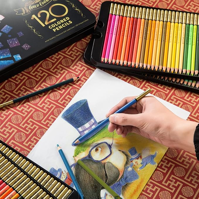 SJ STAR-JOY Gold Edition 120 Colored Pencils for Adult Coloring, Premier Color Pencils for Layering Shading Blending, Holiday Gifts for Artist Drawing, Oil Based Colored Pencils