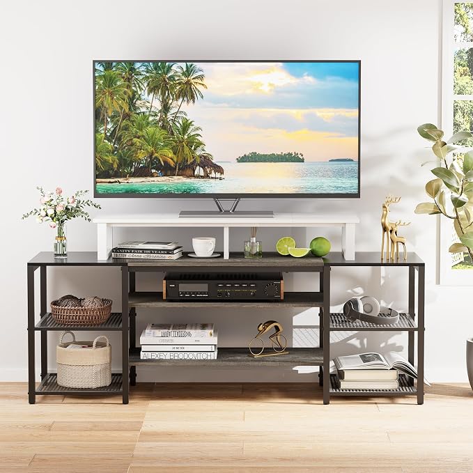 aboxoo 45" TV Riser for 32-60 inch TV, TV Shelf with Steel Legs | White TV Riser Stand with Storage, Tabletop TV Riser for Home Living Room, Study Office, Fit TV, Monitor, Laptop