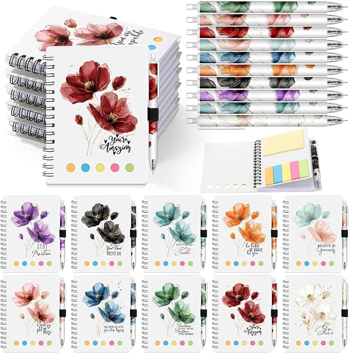 Watersay 20 Set First Day of School Gift for Teacher Students Bulk Inspirational Notebooks with Thank You Pens Back to School Employee Coworkers Staff Appreciation Gifts (Stylish Froal)