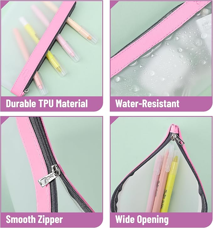 Mr. Pen- Clear Pencil Pouch, 8.50"x4.25", 3 Pack, Durable TPU Material | Medium Water-Resistant Pencil Bags with Smooth Zipper, Multipurpose Clear Pouch for Stationery, School, Office