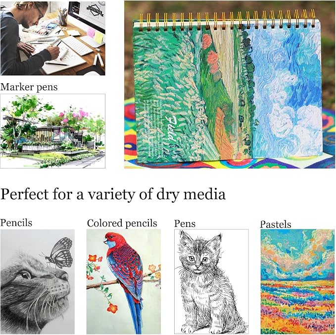 Van Gogh Aesthetic Art Mixed Media Sketchbook,A4 Spiral-Bound SketchbookMarker Paper Pad, 80 Pages of Premium 200 GSM Smooth Thick Paper, Mixed Media Sketch Book Drawing and Sketching for Kids Adults
