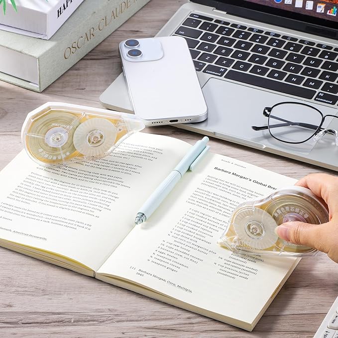 4 Pieces 100 Ft Long Correction Tape, Tear-Resistant Beige Correction Tape Smooth Glide Quick Dry Correct Tapes for School Office Supplies, Crafting, Note Taking, Journal