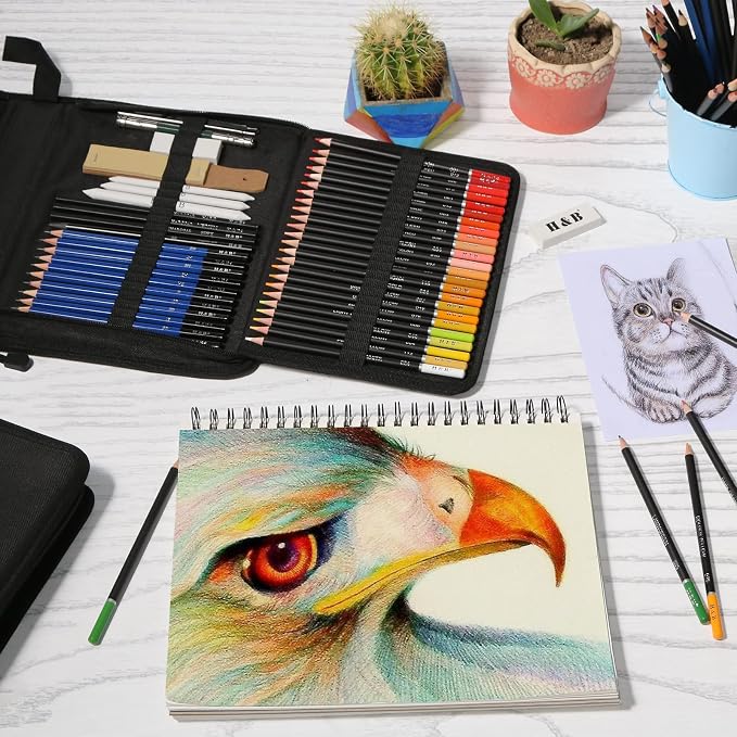 H & B H & B145 PCS Children Adult Artist Drawing and Art Supply Kit, Sketch Gift Box, Shading and Tinting Colors, Including Graphite Pencils, Drawing Sketch Kit