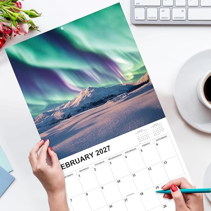 2026-2027 Calendar - 18-Month Wall Calendar 2026-2027 from Jul. 2026 - Dec. 2027, Wall Calendar 12" x 24"(open), Calendars with Unruled Blocks, Holidays, Thick Paper for Organizing & Planning - Northern Lights