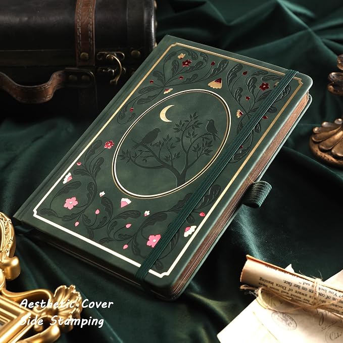 TIEFOSSI Line Journal Notebook, A5 Hardcover Rule Journal for Women Men | 100gsm 316 Numbered Pages Diary, Aesthetic Leather Bird Pattern for Journaling Organization,Planning, Tracking & Sketching