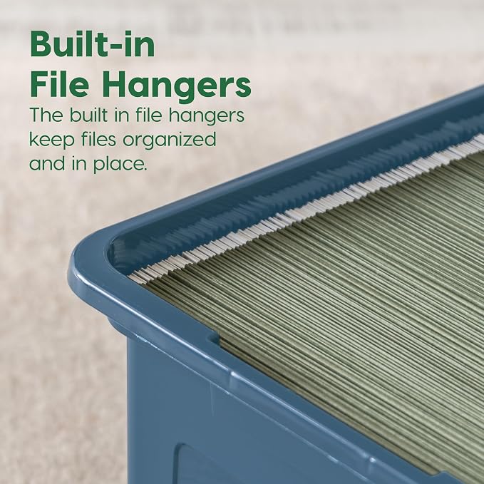 IRIS USA 35 Qt. Letter/Legal File Box with Latching Lid, Navy/Gray | Protect important documents, letter and legal files with secure storage for home offices, moving, and long-term organization
