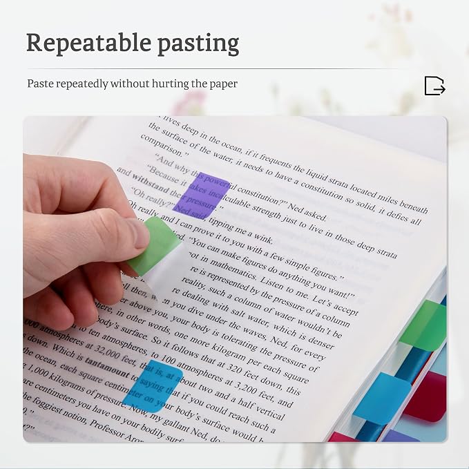 Golcellia 480 Pieces Sticky Index Tabs Transparent Sticky Notes, Colored Page Markers for Bookmarks, Writable and Repositionable Index Annotation Tabs（4 Colors）