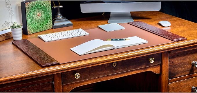 Dacasso Crocodile Embossed Leather Desk Set - Luxury Leather Desk Pad & Desk Organization Essentials - Office Organization & Executive Desk Decor - (Brown, 10 Piece)