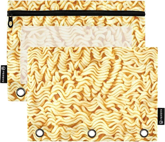Ramen Noodles Pencil Pouches for 3 Ring Binder, Zipper Binder Pencil Case, 2 Pack Clear Window Case Bag for Office Organizers