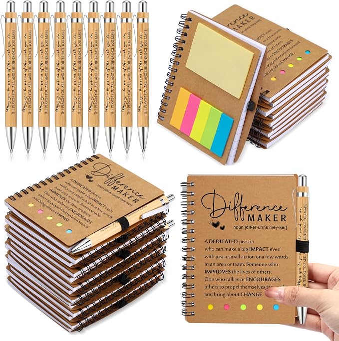 Jetec 25 Sets Inspirational Notebook Bulk Back to School Gifts Motivational Notebook with Pen and Sticky Notepad Employee Appreciation Gift for Teacher Student Coworker School Office (Difference Maker)