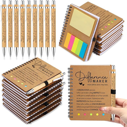 Jetec 50 Sets Inspirational Notebook Bulk Back to School Gifts Motivational Notebook with Pen and Sticky Notepad Employee Appreciation Gift for Teacher Student Coworker School Office (Difference Maker)