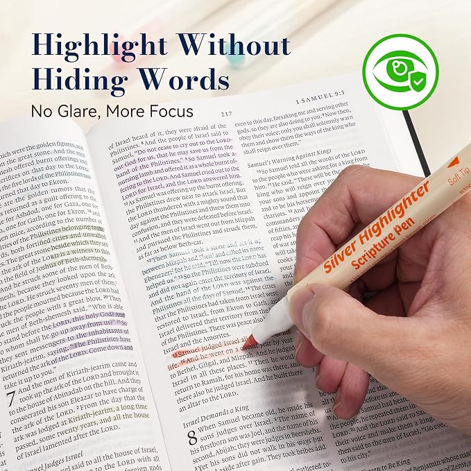 Silver Glitter Highlighter for Bible No Bleed,12Pcs Light Pastel | No Bleed Through Thin Pages, Soft Brush Tip, Lightweight for Long Study Sessions