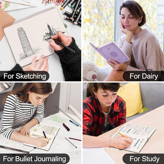 EMSHOI Dotted Journal Notebook, 320 Pages, A5 Size (5.7'' x 8.3'') | Leather Hardcover, 100 GSM Thick Paper, for Journaling, Planning, Tracking & Sketching, Sun Debossed (Green)