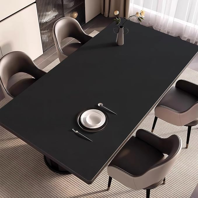 Leather Table Cover, Reversible Double-Sided, 1.8mm Thick, 24x60 Inch, Protector for Rectangular Tables, Waterproof & Oil Resistant for Dining Table, Office Desk, Dresser(Black+Black)