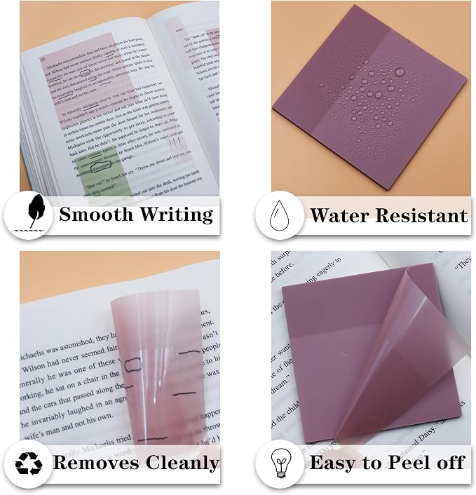 YOUDEFUL Transparent Sticky Notes, 3"x3" Clear Sticky Notes, Waterproof Translucent Sticky Note Pads for Books Annotation, Clear Post it Notes for Bible Study, School, Office