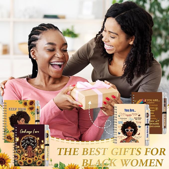 Colarr 12 Sets Black Women Journals and Pen Gifts African American Journal and Pen for Black Girl Lady Brown Inspirational Spiral Notebooks African American Gifts