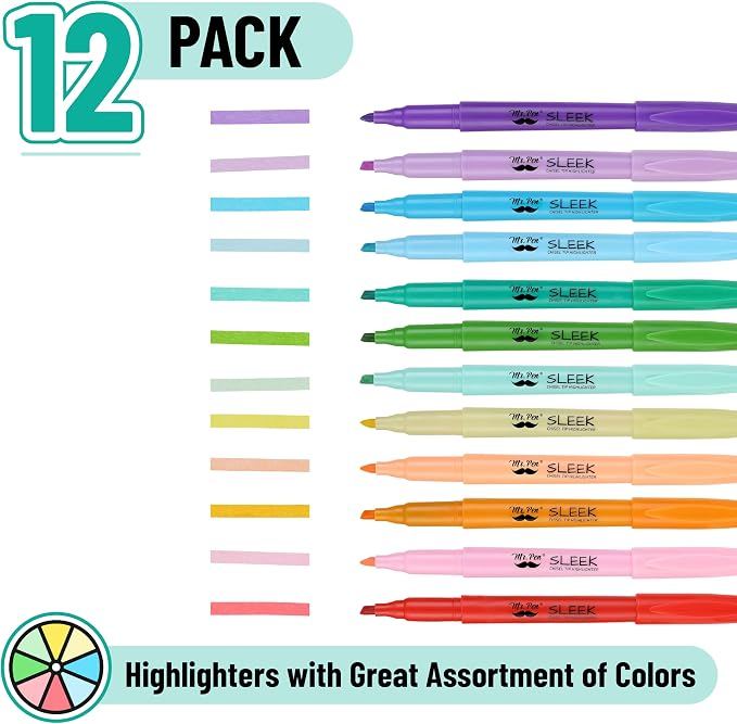 Mr. Pen- Highlighters, 12 Pack, Assorted Colors, Chisel Tip, Quick-Dry | Smear-Resistant, Odorless Highlighters for School, Office & Journaling