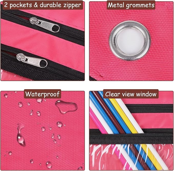 YoeeJob 1 Pack Pencil Pouch for 3 Ring Binder, Expandable Binder Pouches with Zipper, Large Capacity Pen Holder Case with Clear Window School Class Office Organizers, Rosy