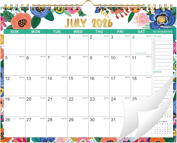 Calendar 2026-2027 - Wall Calendar 2026-2027, July 2026 to December 2027, 11" x 8.5", 26-27 Calendar 18 Monthly with Thick Paper + Julian Date - Floral