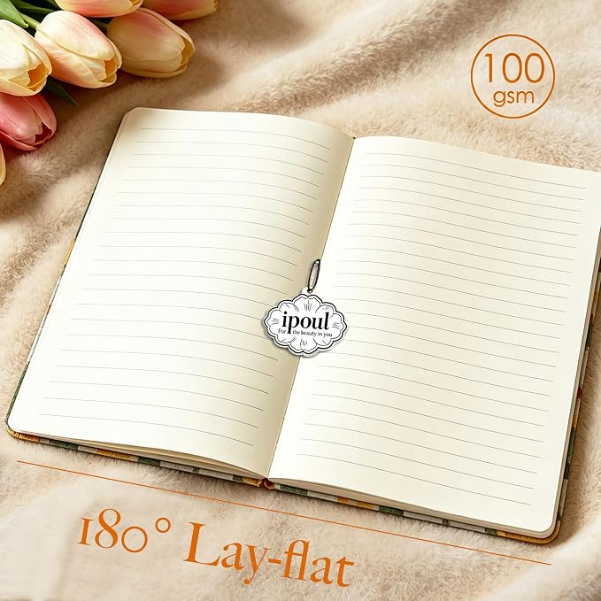 Tulip Gifts, Floral Journal, Cute Notebook, Embroidered Flower Cover, A5, Lined Paper, Wide Ruled, Hardcover, Lay Flat, Journal for Women, Pretty, Garden Journal, Tulips