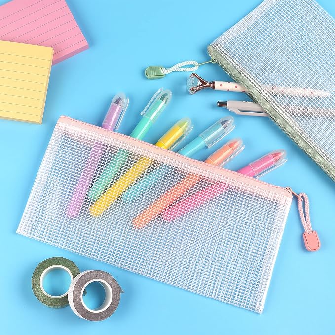 Tamaki 10 Pack Small Mesh Zipper Pouch Bags A6 Size | Waterproof Zipper Bags Pouches for Organization Office Supplies