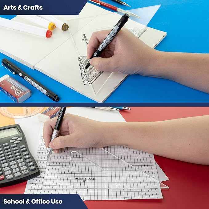 Pacific Arc Drafting Triangle, 4-inch, 45/90 Degrees, Clear Acrylic