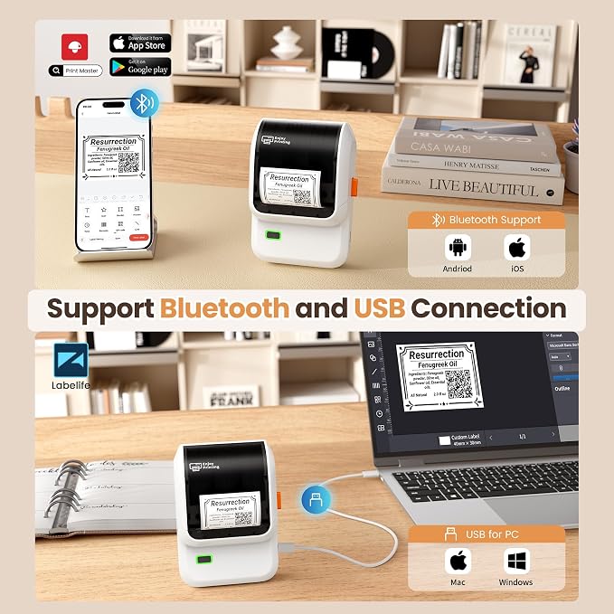 M100 Label Maker Machine with 3 Tapes, Portable Bluetooth Thermal Printer | 2 inch Label Printer Easy to Use Sticker Printer for Small Business, Home, School, Organization,, Office, Warehouse, White