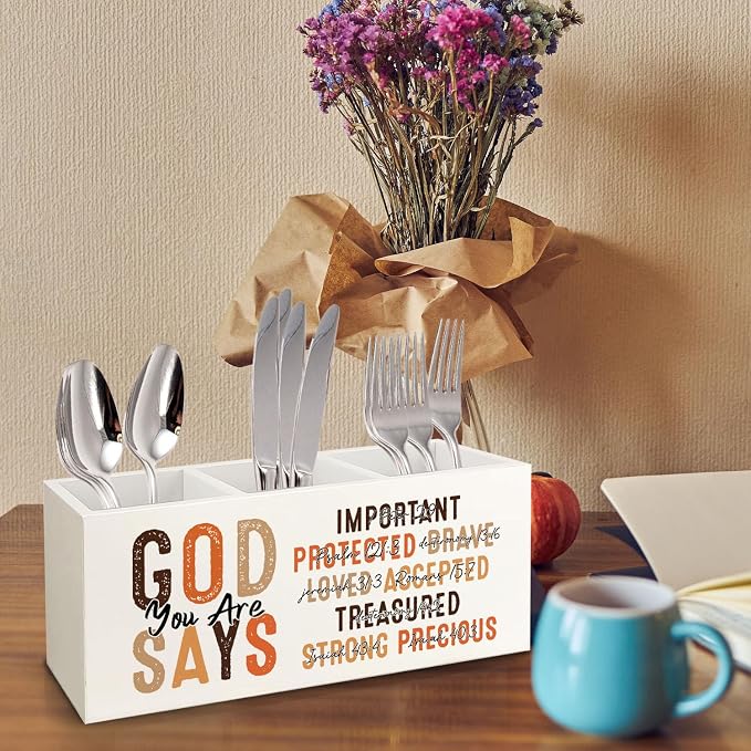 Bookmark Holder Decor Wooden Pen Pencil Holder for Desk, Christian Bible Gifts, God Says you Are Wood Makeup Brush Toothbrush Holder Organizer for Reading Corner Room Library