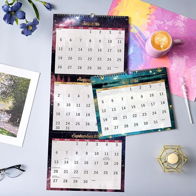 Calendar 2026-2027 - 3 Month Calendar, April 2026 - July 2027, 11"x 26" | 3 Month Wall Calendar Vertical Display (Folded in a Month), 2026-2027 Wall Calendar with Thick Paper, To-do & Notes - Green