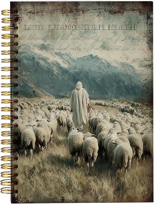bitCNY Spiral Notebook 8.3 x 5.5 Inches, Good Shepherd Christian Art Cover, Biblical Shepherd and Sheep Journal, Lined Notebook for Bible Study Prayer and Notes