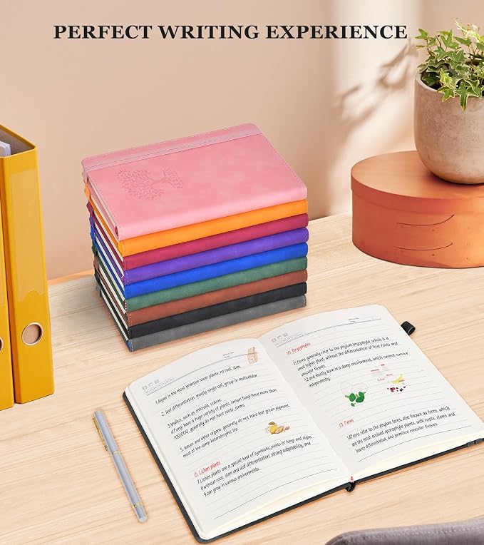 PERCUN Lined Journal Notebook 200 Pages Hardcover Leather Journal 5.9"x8.5" | A5 writing journal for women, men, business, travel, school, college ruled pages, daily diary