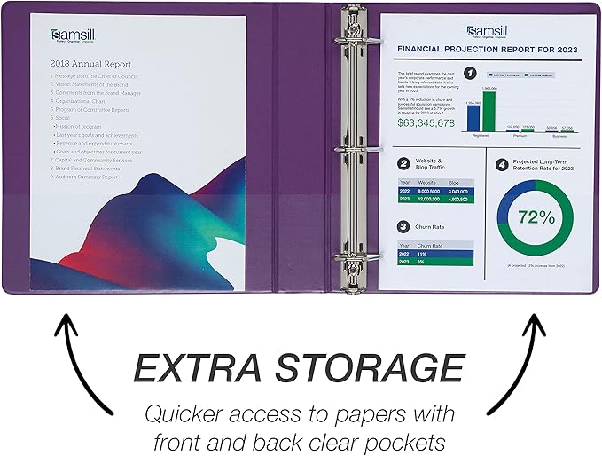 Samsill Durable 1.5 inch 3 Ring Binder, D Ring Binder, 100% Recycled Chipboard, Purple
