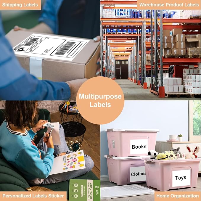 Full Sheet Labels 8.5 X 11, White Matte Sticker Paper, Laser/Inkjet Printing, 1 Up Shipping Mailing Address Storage Bin Stickers 8-1/2" x 11"(200 Sheets 200 Labels)
