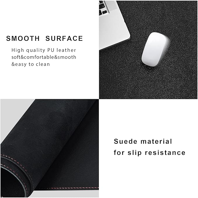 ZORESYN L Shaped Desk Mat 39.4"(L) x 39.4"(S) x 13"(W), Computer Corner Desk Pad, Large Waterproof PU Leather Mouse pad for Corner Desk, Writing Desk Pad Protector - Black