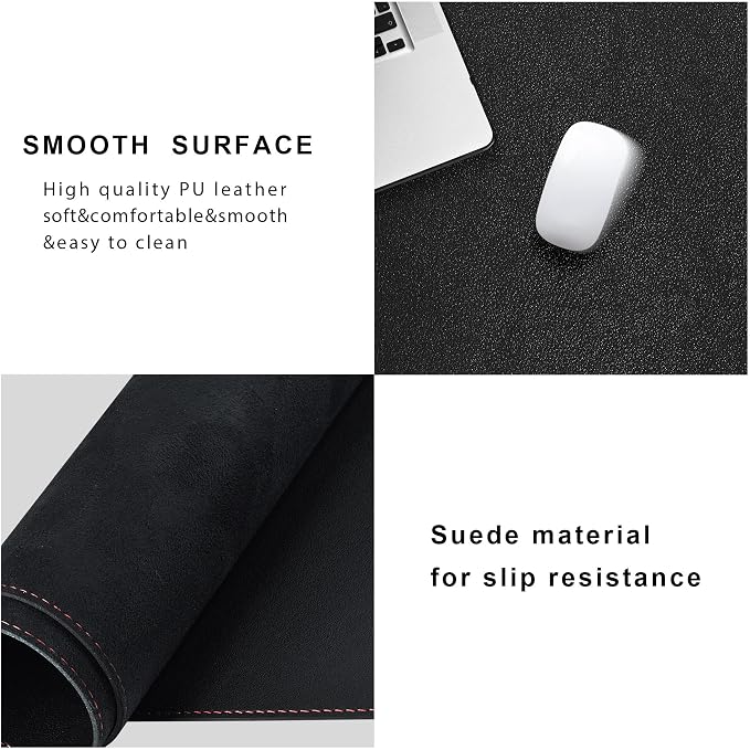 ZORESYN L-Shaped Gaming Desk Mat Mouse pad, Computer Corner Desk Pad, 47" Home Office Writing Desk Pad Protector, Large Waterproof PU Leather Corner Mousepad - Black, (120+120) x40cm