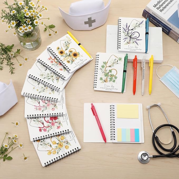 Chuangdi 20 Sets Nurses Appreciation Gifts Inspirational Pastel Notebook Journal with Sticky Notepad and Pen Bulk Nurses Thank You Gifts for Healthcare Worker Medical Practitioner