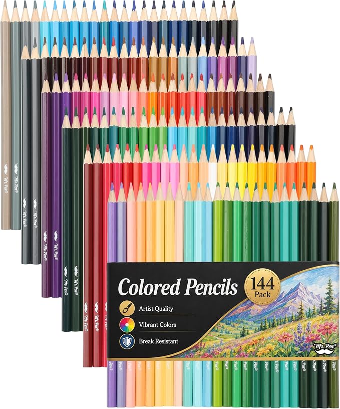 Mr. Pen- Colored Pencils, 144 Pack, Soft Core Professional Color Pencils | Vibrant Shades for Coloring Books, Artists, Kids, Adults & Beginners, Sketching, Shading, Blending & Drawing Supplies