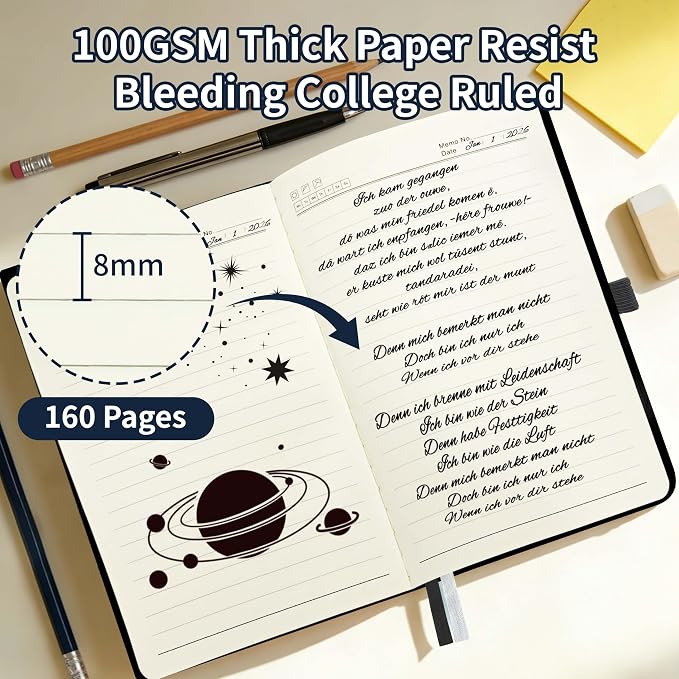 Mlife Lined Journal Notebook for Women & Men,A5 Hardcover PU Leather Journals for Writing,100 GSM Thick Paper, Perfect for College,Work,Office Supplies,Space Style C