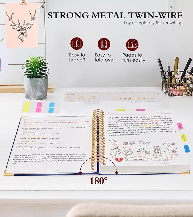 Spiral Notebook Journal 5.75” x 8.38”, 300 Pages Hardcover Leather Lined Journals for Women Men, A5 Small College Ruled Notebooks with 100 GSM Thick Paper, Spiral Journal for Writing Work School, Navy