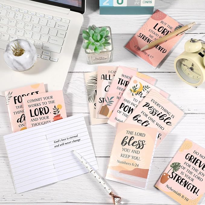 Tatuo 24 Pcs Boho Christian Affirmation Mini Notebook for Women Religious Motivational Notepads Bible Verse Pocket Journal Inspirational Scripture Notepads VBS Volunteer Appreciation Gifts, 3.3x4.7 In